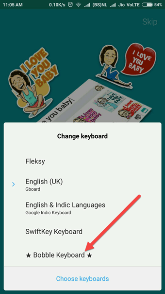 Enable bobble keyboard