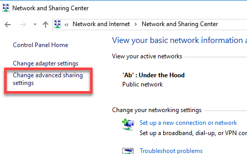 Change Advanced Sharing Settings