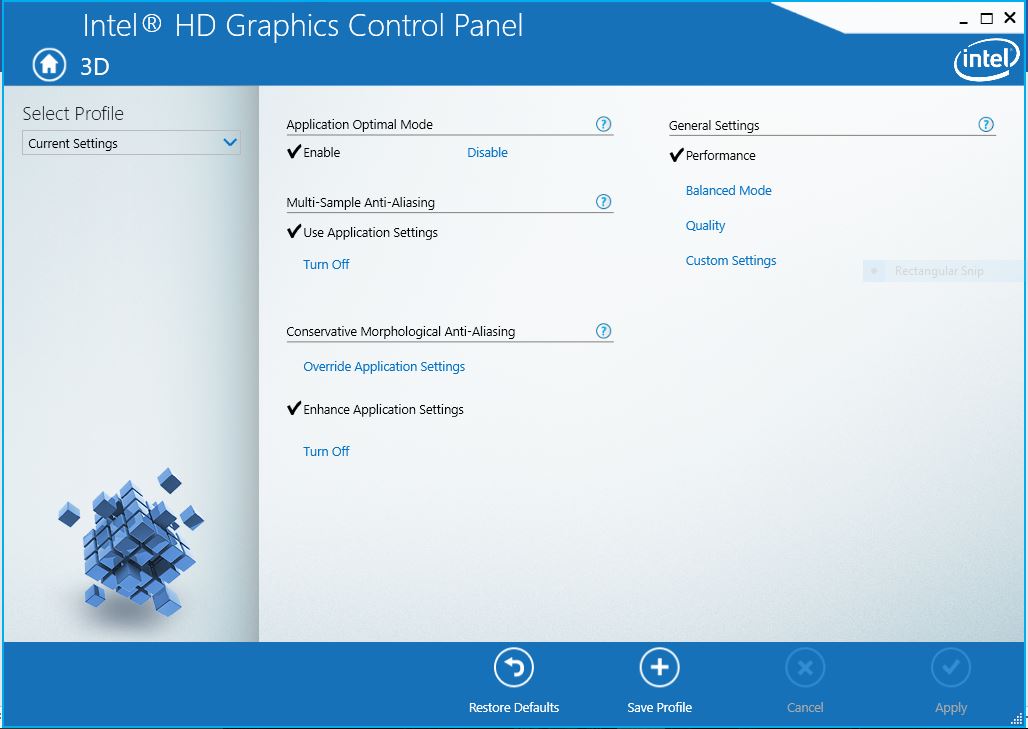Intel HD's 3D panel