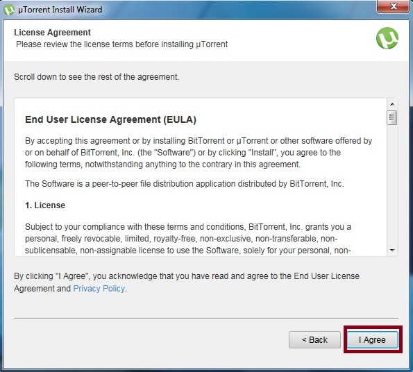 uTorrent License agreement