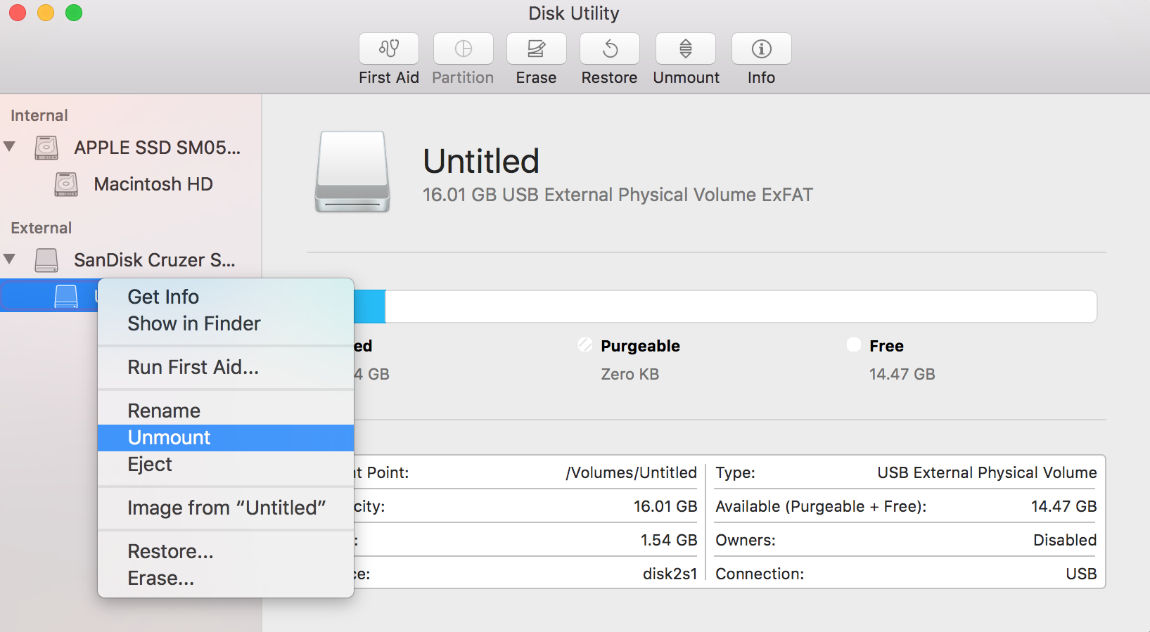 Disk Utility - Unmount