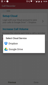 Select Cloud Storage in Automatic Call Recorder