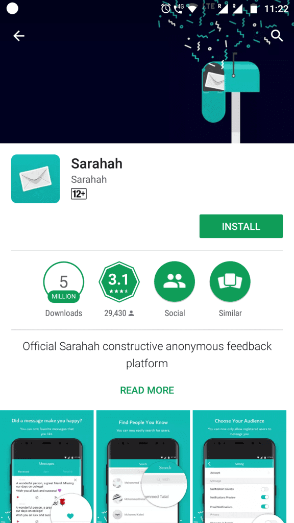 Sarahah app in google play store