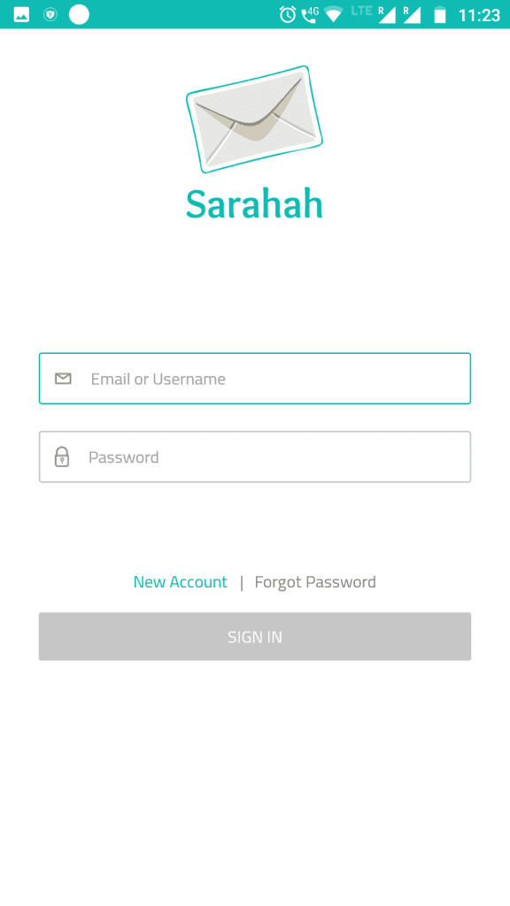 Sarahah app - Create account 