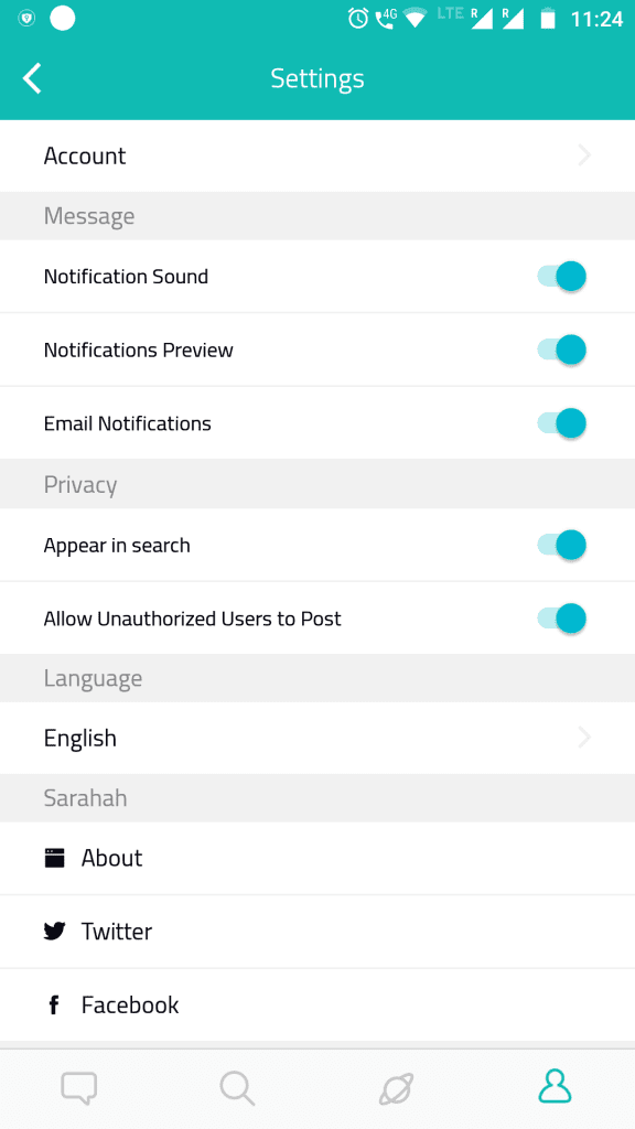 Sarahah app - settings