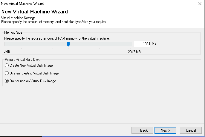 Virtual Machine wizard window