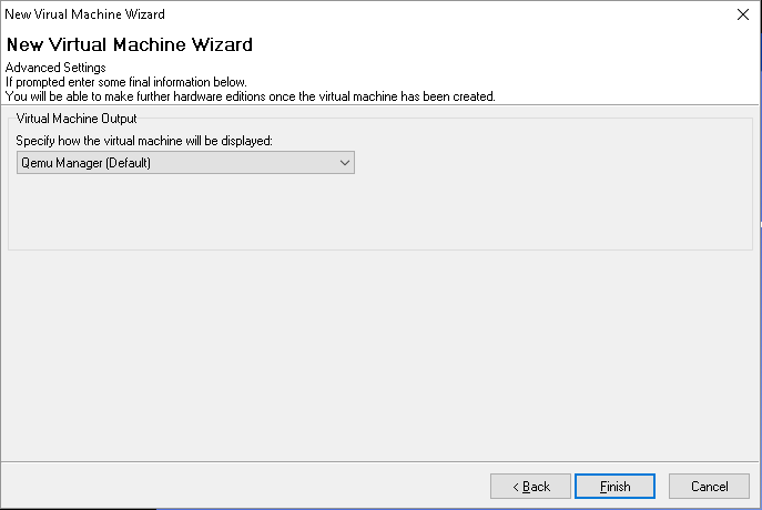 Virtual machine wizard window