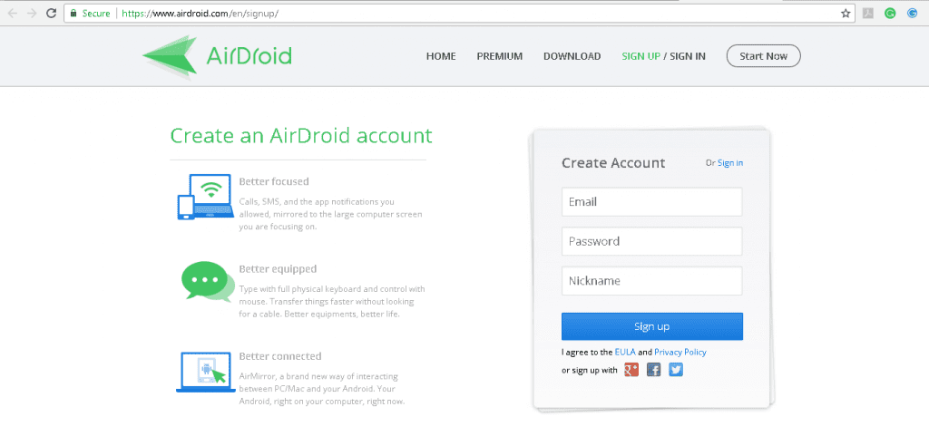 AirDroid - Signup