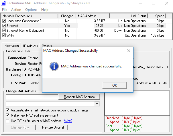 Change MAC Address