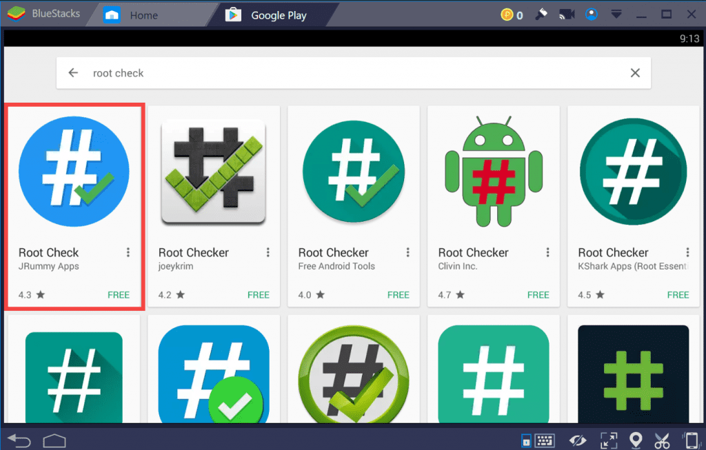 root check - playstore - root BlueStacks