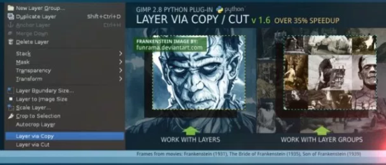 Layer via Copy/Cut - GIMP plugins