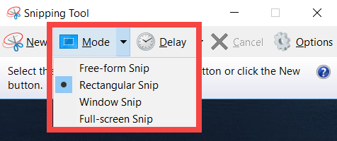 Snipping tool Mode - screenshot