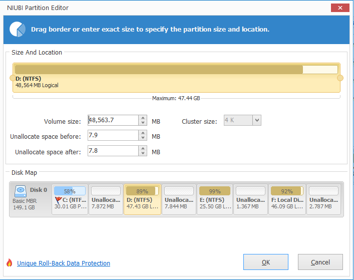 Resize Disk using NIUBI Partition Editor