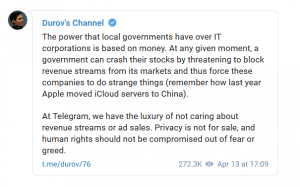 Telegram's CEO Pavel Durvo condemned ban on twitter
