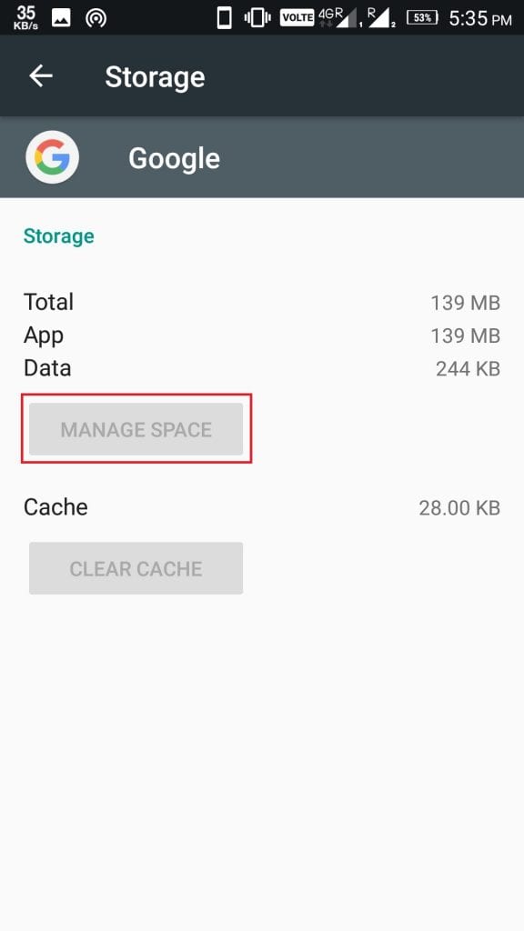 Google App - Manage Space