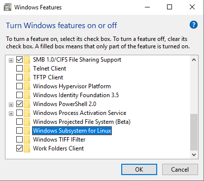 Turn Windows features on or off