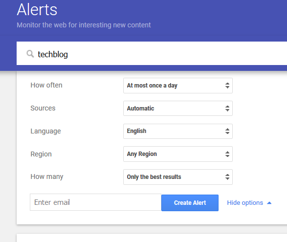 Setup Google Alerts