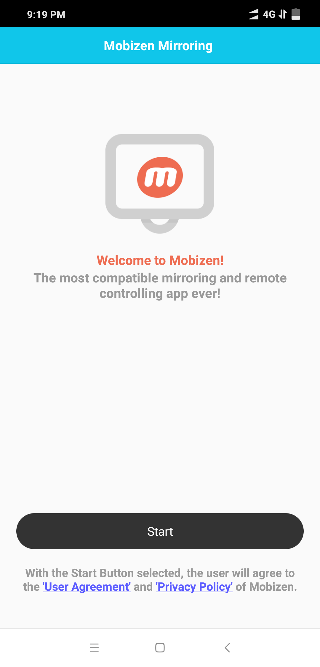 Mobizen Welcome page
