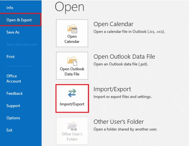 Open outlook and go to import/export to start convert from ost to pst process