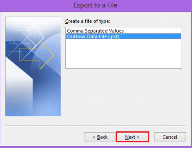 select outlook data file to convert from ost to pst and click next