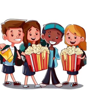Four Students with Popcorn in their hands