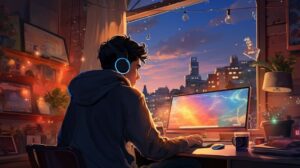 Gaming Experience - A boy looking at his gaming monitor