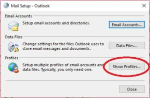 Mail Setup dialog in Outlook
